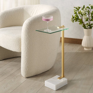Safavieh IDRIS Modern Marble Base Drink Table - White & Gold Accent for Stylish Small Spaces & Décor SFV9532A