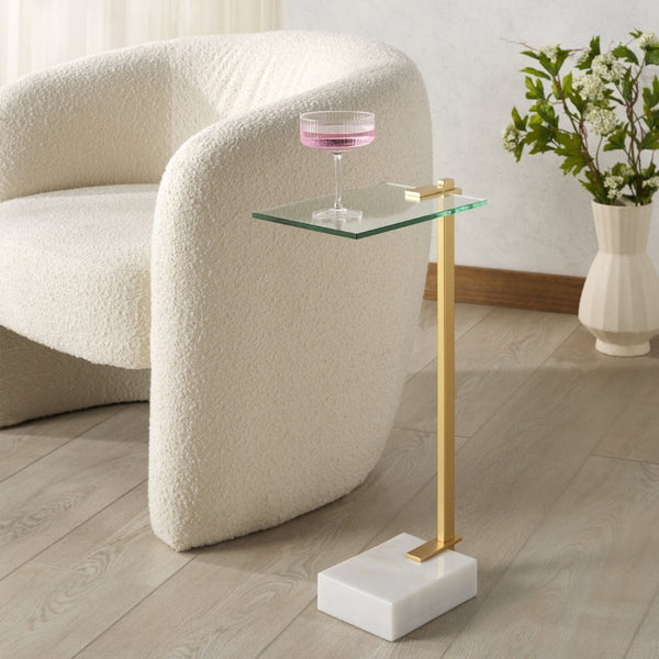 Safavieh IDRIS Modern Marble Base Drink Table - White & Gold Accent for Stylish Small Spaces & Décor SFV9532A