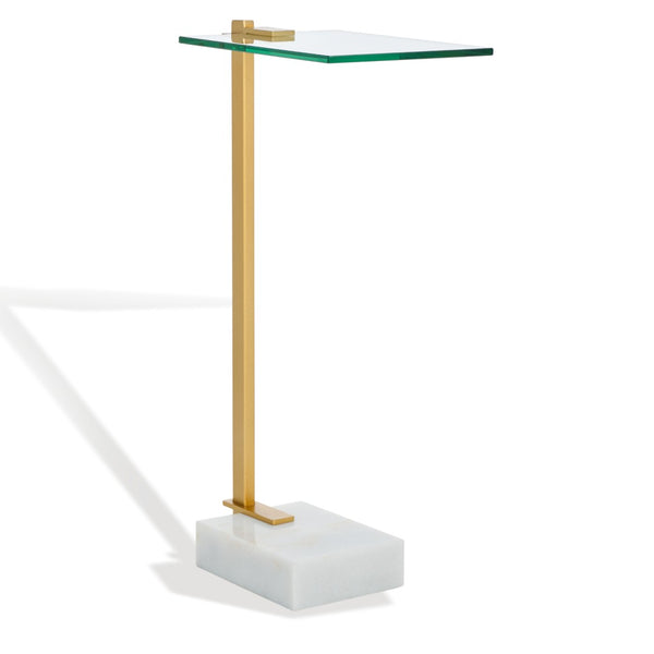 Safavieh IDRIS Modern Marble Base Drink Table - White & Gold Accent for Stylish Small Spaces & Décor SFV9532A