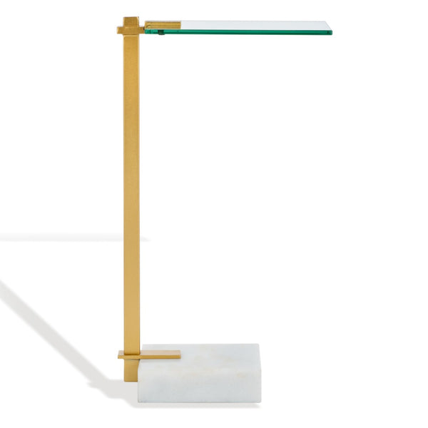 Safavieh IDRIS Modern Marble Base Drink Table - White & Gold Accent for Stylish Small Spaces & Décor SFV9532A