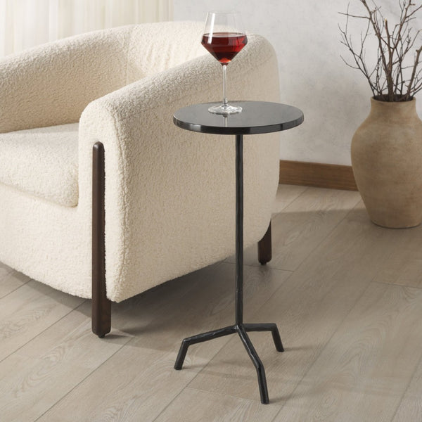 Safavieh FABRIANNA Marble Top Drink Table - Stylish Accent Piece with Durable Metal Frame for Modern Spaces Black / Black SFV9533A