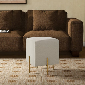 Safavieh JESSA Square Bouclé Ottoman - Chic Modern Accent for Versatile Seating, Footrest, or Décor Display Ivory / Brass SFV9535A
