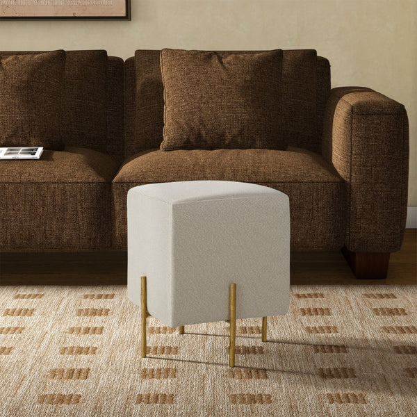 Safavieh JESSA Square Bouclé Ottoman - Chic Modern Accent for Versatile Seating, Footrest, or Décor Display Ivory / Brass SFV9535A