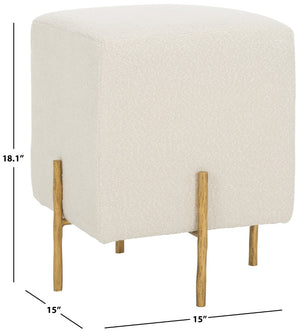Safavieh JESSA Square Bouclé Ottoman - Chic Modern Accent for Versatile Seating, Footrest, or Décor Display Ivory / Brass SFV9535A