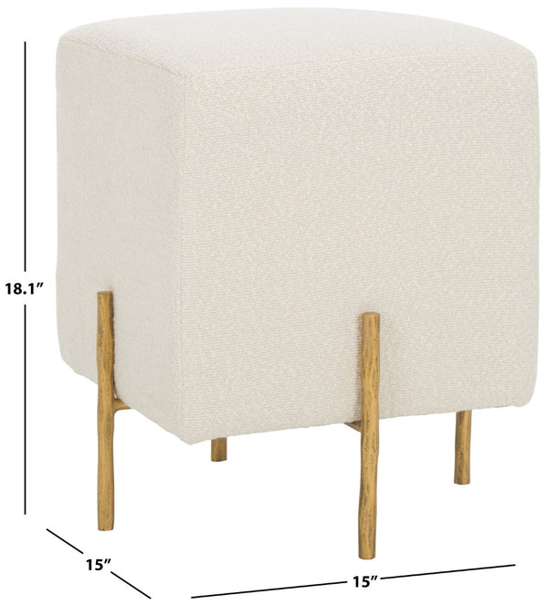 Safavieh JESSA Square Bouclé Ottoman - Chic Modern Accent for Versatile Seating, Footrest, or Décor Display Ivory / Brass SFV9535A