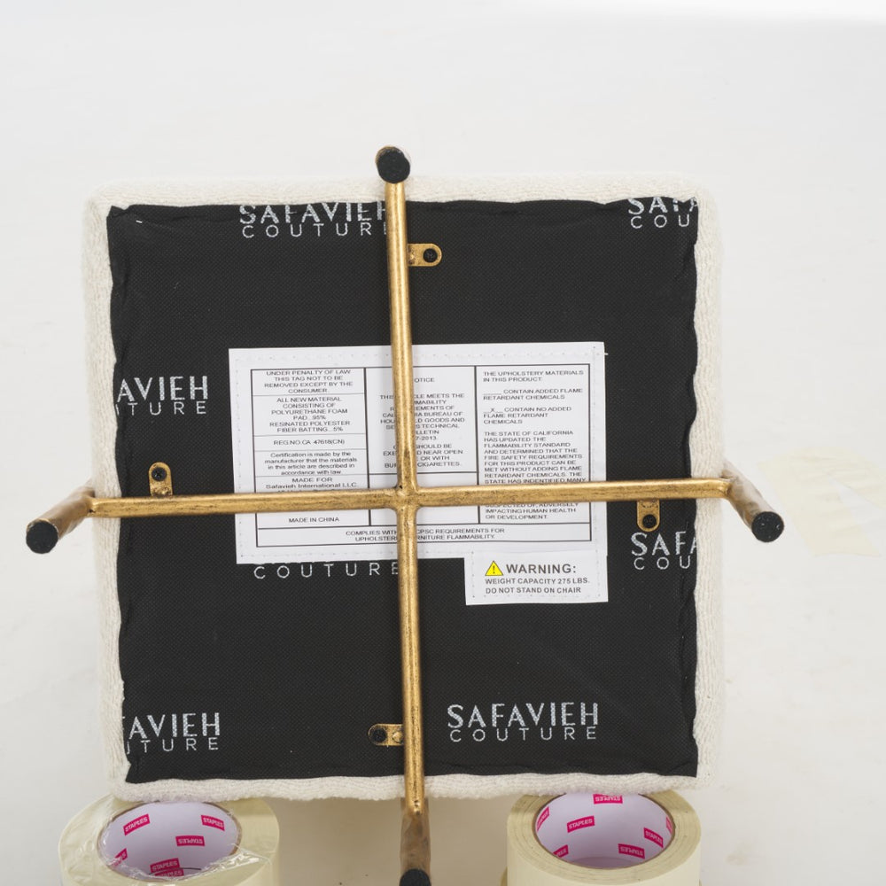 Safavieh Jessa Square Boucle Ottoman Ivory / Brass SFV9535A