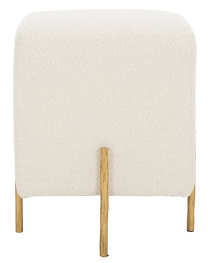 Safavieh JESSA Square Bouclé Ottoman - Chic Modern Accent for Versatile Seating, Footrest, or Décor Display Ivory / Brass SFV9535A