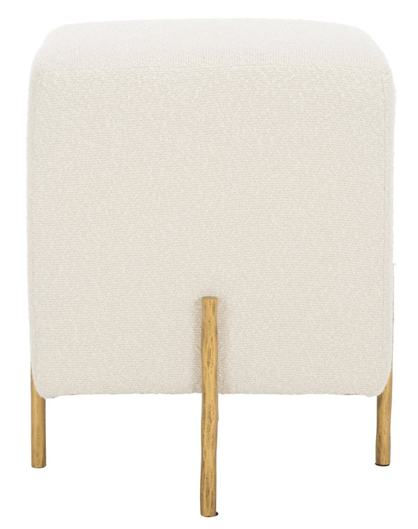 Safavieh JESSA Square Bouclé Ottoman - Chic Modern Accent for Versatile Seating, Footrest, or Décor Display Ivory / Brass SFV9535A