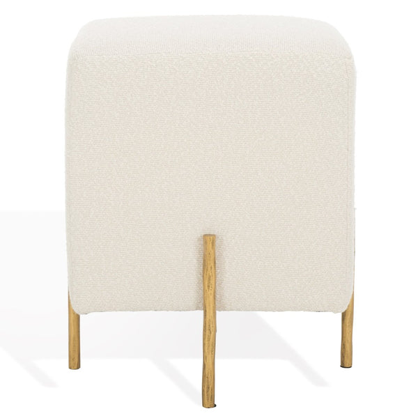 Safavieh JESSA Square Bouclé Ottoman - Chic Modern Accent for Versatile Seating, Footrest, or Décor Display Ivory / Brass SFV9535A