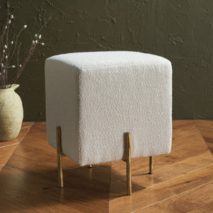 Safavieh JESSA Square Bouclé Ottoman - Chic Modern Accent for Versatile Seating, Footrest, or Décor Display Ivory / Brass SFV9535A