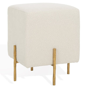 Safavieh JESSA Square Bouclé Ottoman - Chic Modern Accent for Versatile Seating, Footrest, or Décor Display Ivory / Brass SFV9535A