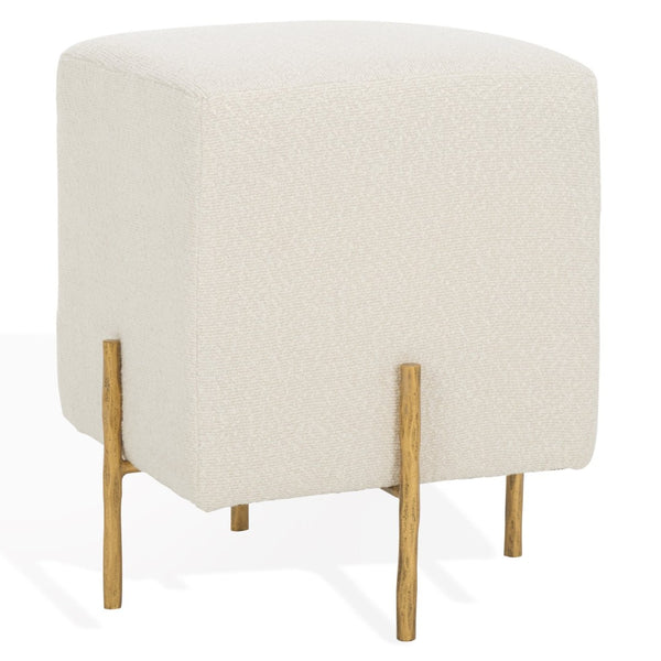 Safavieh JESSA Square Bouclé Ottoman - Chic Modern Accent for Versatile Seating, Footrest, or Décor Display Ivory / Brass SFV9535A