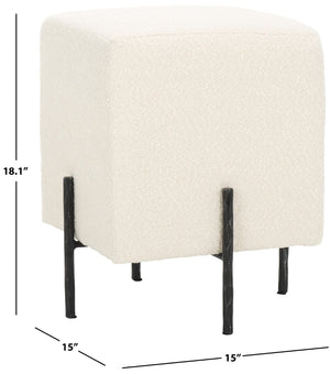Safavieh JESSA Square Bouclé Ottoman - Chic Modern Accent for Versatile Seating, Footrest, or Décor Display Ivory / Black SFV9535B