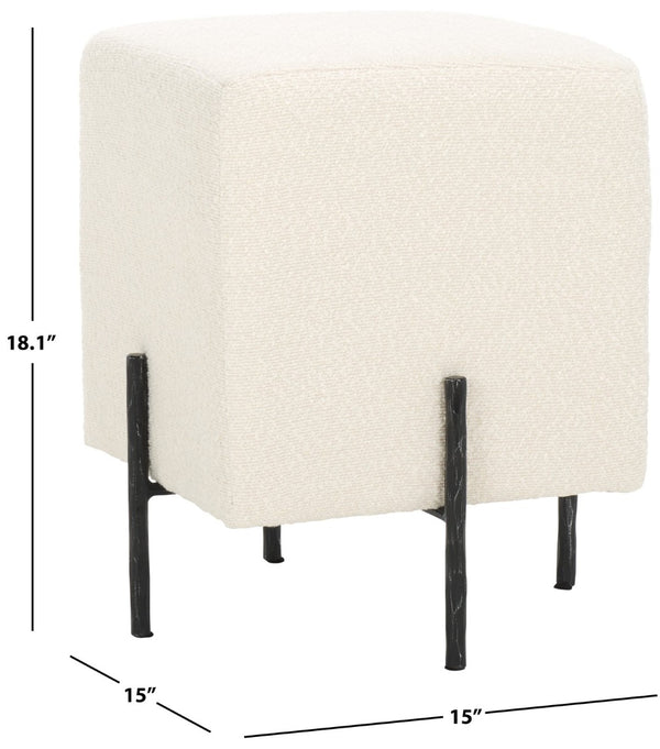 Safavieh JESSA Square Bouclé Ottoman - Chic Modern Accent for Versatile Seating, Footrest, or Décor Display Ivory / Black SFV9535B