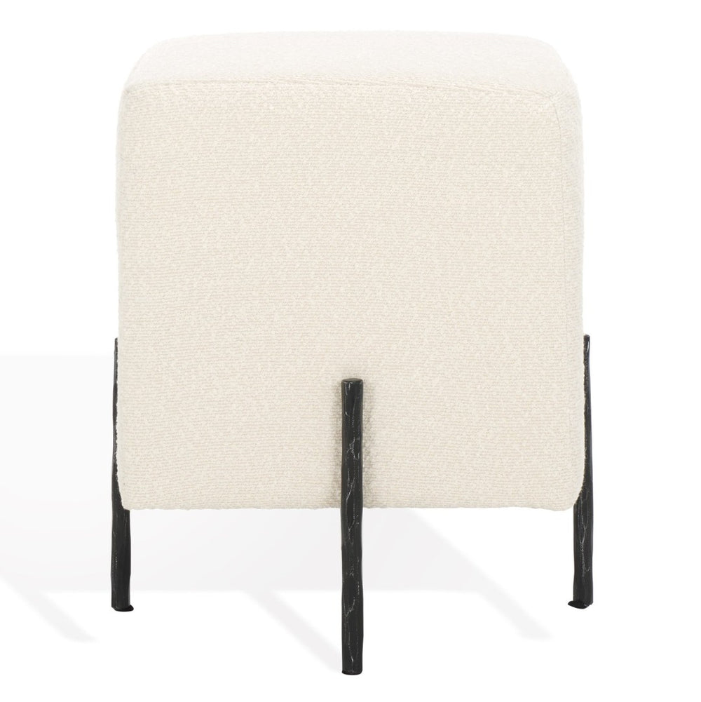 Safavieh JESSA Square Bouclé Ottoman - Chic Modern Accent for Versatile Seating, Footrest, or Décor Display Ivory / Black SFV9535B