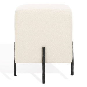 Safavieh JESSA Square Bouclé Ottoman - Chic Modern Accent for Versatile Seating, Footrest, or Décor Display Ivory / Black SFV9535B