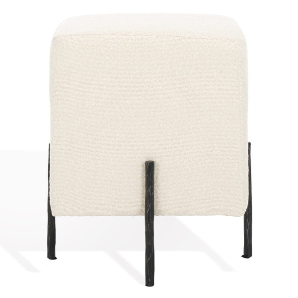 Safavieh JESSA Square Bouclé Ottoman - Chic Modern Accent for Versatile Seating, Footrest, or Décor Display Ivory / Black SFV9535B