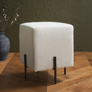 Safavieh JESSA Square Bouclé Ottoman - Chic Modern Accent for Versatile Seating, Footrest, or Décor Display Ivory / Black SFV9535B