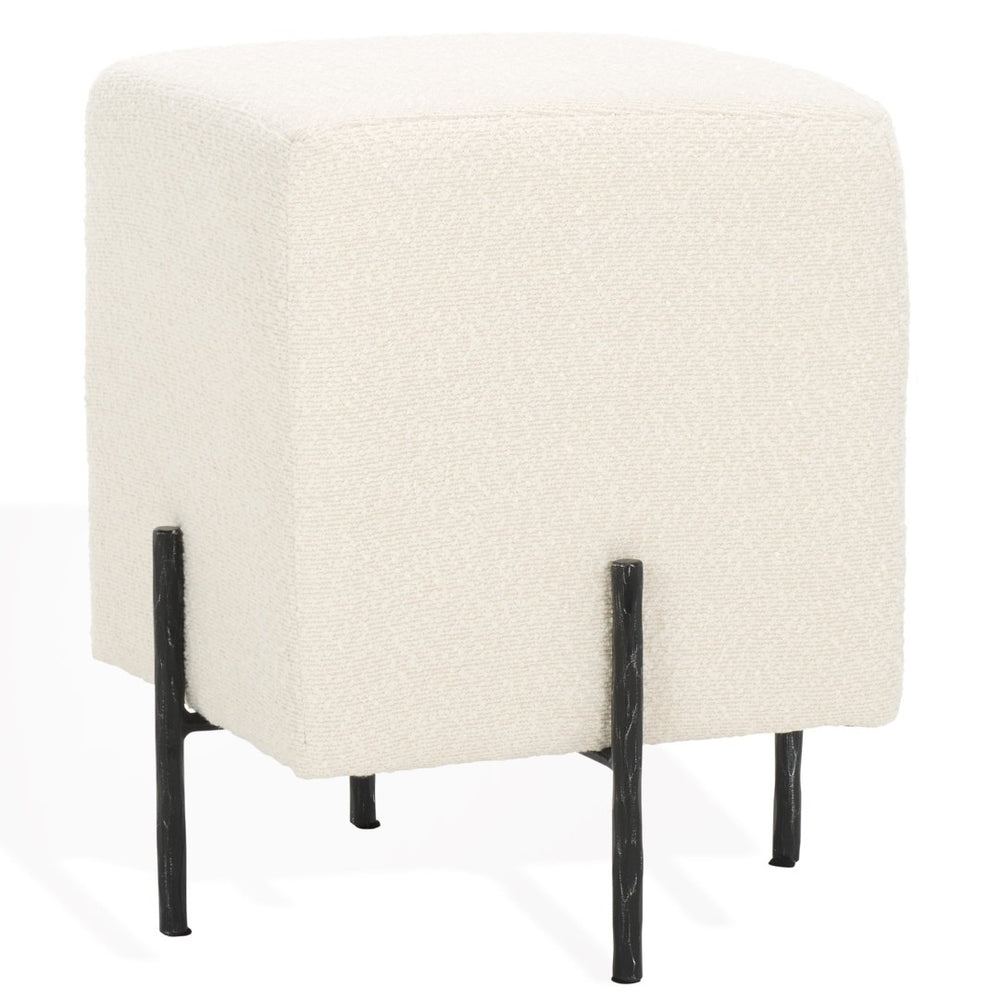 Safavieh JESSA Square Bouclé Ottoman - Chic Modern Accent for Versatile Seating, Footrest, or Décor Display Ivory / Black SFV9535B