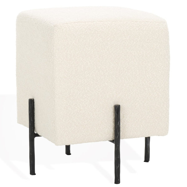 Safavieh JESSA Square Bouclé Ottoman - Chic Modern Accent for Versatile Seating, Footrest, or Décor Display Ivory / Black SFV9535B