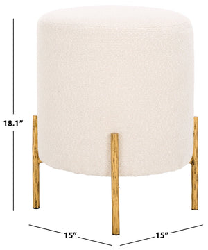 Safavieh JESSA Round Boucle Ottoman - Modern Minimalist Accent for Cozy Living Spaces and Stylish Decor Ivory / Brass SFV9536A