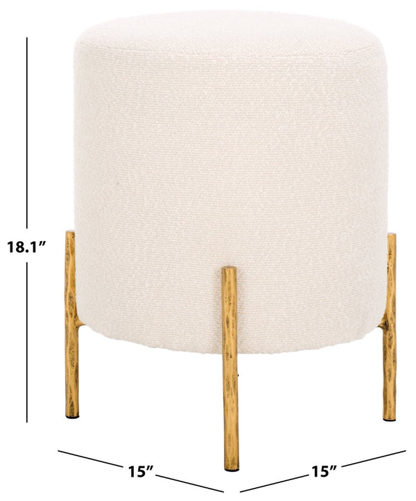 Safavieh JESSA Round Boucle Ottoman - Modern Minimalist Accent for Cozy Living Spaces and Stylish Decor Ivory / Brass SFV9536A