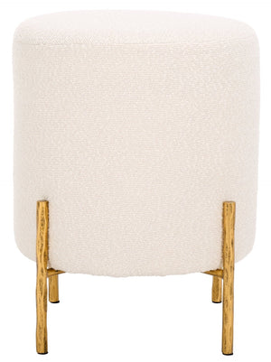 Safavieh JESSA Round Boucle Ottoman - Modern Minimalist Accent for Cozy Living Spaces and Stylish Decor Ivory / Brass SFV9536A