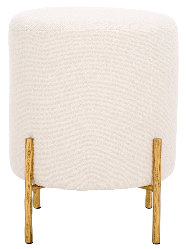 Safavieh JESSA Round Boucle Ottoman - Modern Minimalist Accent for Cozy Living Spaces and Stylish Decor Ivory / Brass SFV9536A