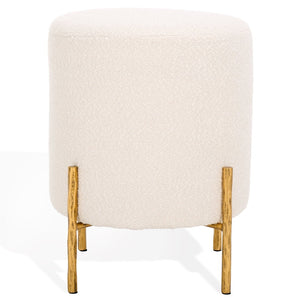 Safavieh JESSA Round Boucle Ottoman - Modern Minimalist Accent for Cozy Living Spaces and Stylish Decor Ivory / Brass SFV9536A