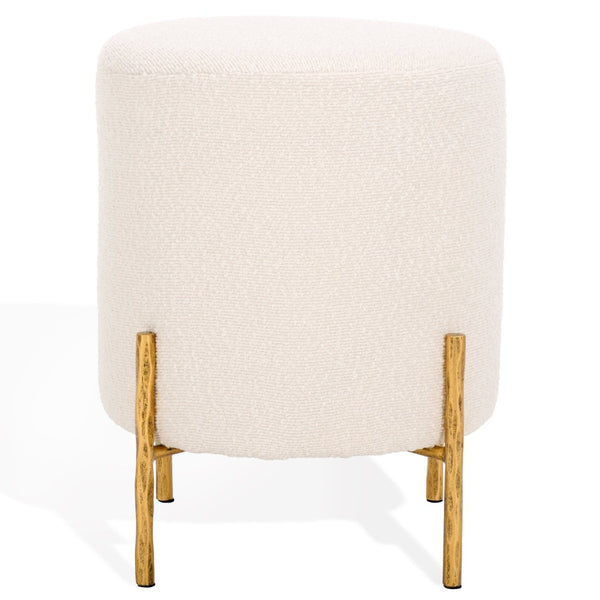 Safavieh JESSA Round Boucle Ottoman - Modern Minimalist Accent for Cozy Living Spaces and Stylish Decor Ivory / Brass SFV9536A