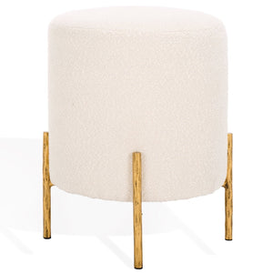 Safavieh JESSA Round Boucle Ottoman - Modern Minimalist Accent for Cozy Living Spaces and Stylish Decor Ivory / Brass SFV9536A
