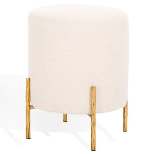 Safavieh JESSA Round Boucle Ottoman - Modern Minimalist Accent for Cozy Living Spaces and Stylish Decor Ivory / Brass SFV9536A