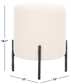 Safavieh JESSA Round Boucle Ottoman - Modern Minimalist Accent for Cozy Living Spaces and Stylish Decor Ivory / Black SFV9536B