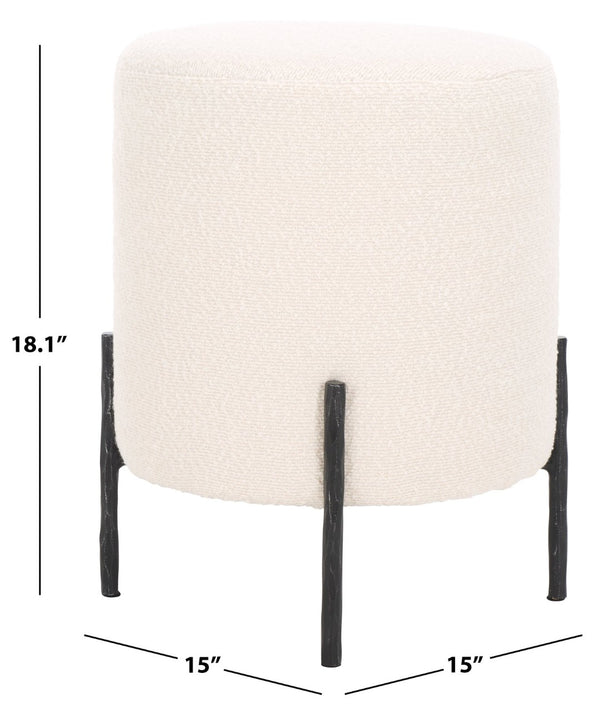 Safavieh JESSA Round Boucle Ottoman - Modern Minimalist Accent for Cozy Living Spaces and Stylish Decor Ivory / Black SFV9536B