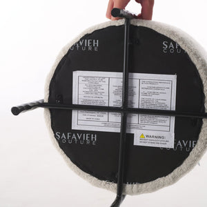 Safavieh JESSA Round Boucle Ottoman - Modern Minimalist Accent for Cozy Living Spaces and Stylish Decor Ivory / Black SFV9536B