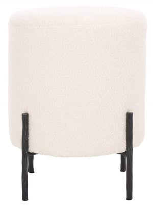 Safavieh JESSA Round Boucle Ottoman - Modern Minimalist Accent for Cozy Living Spaces and Stylish Decor Ivory / Black SFV9536B