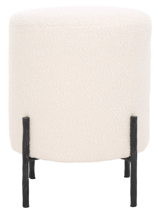 Safavieh JESSA Round Boucle Ottoman - Modern Minimalist Accent for Cozy Living Spaces and Stylish Decor Ivory / Black SFV9536B