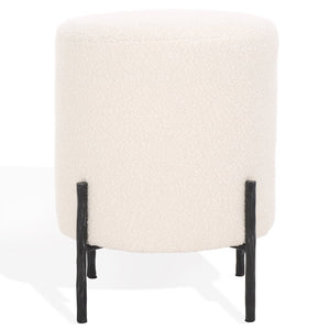 Safavieh JESSA Round Boucle Ottoman - Modern Minimalist Accent for Cozy Living Spaces and Stylish Decor Ivory / Black SFV9536B