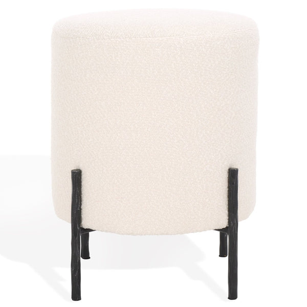 Safavieh JESSA Round Boucle Ottoman - Modern Minimalist Accent for Cozy Living Spaces and Stylish Decor Ivory / Black SFV9536B