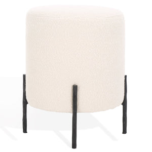 Safavieh JESSA Round Boucle Ottoman - Modern Minimalist Accent for Cozy Living Spaces and Stylish Decor Ivory / Black SFV9536B