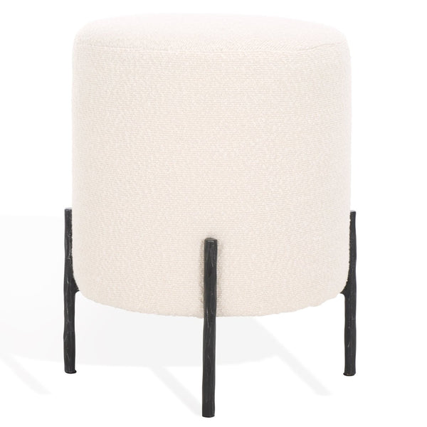 Safavieh JESSA Round Boucle Ottoman - Modern Minimalist Accent for Cozy Living Spaces and Stylish Decor Ivory / Black SFV9536B