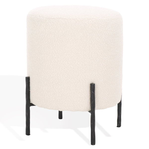 Safavieh JESSA Round Boucle Ottoman - Modern Minimalist Accent for Cozy Living Spaces and Stylish Decor Ivory / Black SFV9536B