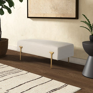 Safavieh JESSA Boucle Bench – Luxurious Fabric Seating with Solid Pine Frame for Stylish Home Décor Solutions Ivory / Brass SFV9537A