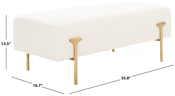 Safavieh Jessa Boucle Bench - Luxurious Ivory Fabric With Elegant Brass Accents For Stylish Home Décor Ivory ,Brass Metal ,Wood ,Foam ,Fabric Sfv9537a