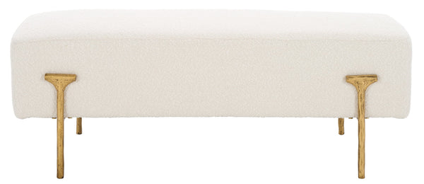 Safavieh Jessa Boucle Bench - Luxurious Ivory Fabric With Elegant Brass Accents For Stylish Home Décor Ivory ,Brass Metal ,Wood ,Foam ,Fabric Sfv9537a