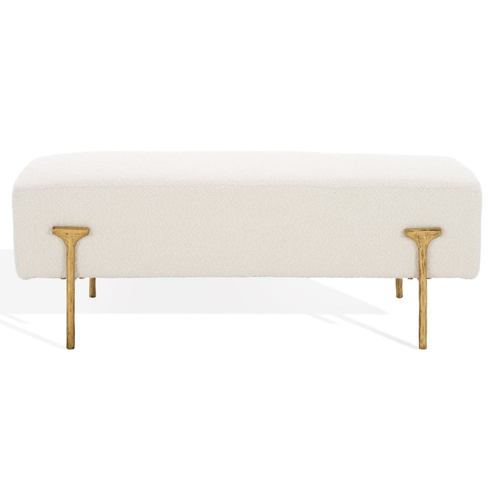 Safavieh JESSA Boucle Bench – Luxurious Fabric Seating with Solid Pine Frame for Stylish Home Décor Solutions Ivory / Brass SFV9537A