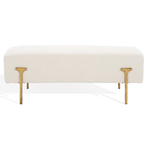 Safavieh Jessa Boucle Bench - Luxurious Ivory Fabric With Elegant Brass Accents For Stylish Home Décor Ivory ,Brass Metal ,Wood ,Foam ,Fabric Sfv9537a