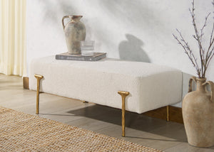 Safavieh Jessa Boucle Bench - Luxurious Ivory Fabric With Elegant Brass Accents For Stylish Home Décor Ivory ,Brass Metal ,Wood ,Foam ,Fabric Sfv9537a