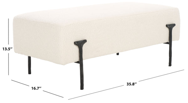 Safavieh Jessa Boucle Bench - Luxurious Ivory Fabric With Elegant Brass Accents For Stylish Home Décor Ivory ,Black Metal ,Wood ,Foam ,Fabric Sfv9537b
