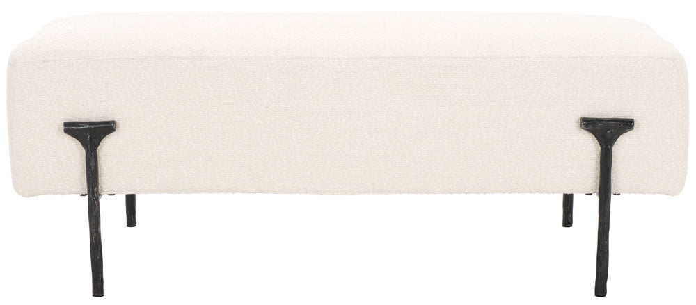 Safavieh Jessa Boucle Bench - Luxurious Ivory Fabric With Elegant Brass Accents For Stylish Home Décor Ivory ,Black Metal ,Wood ,Foam ,Fabric Sfv9537b